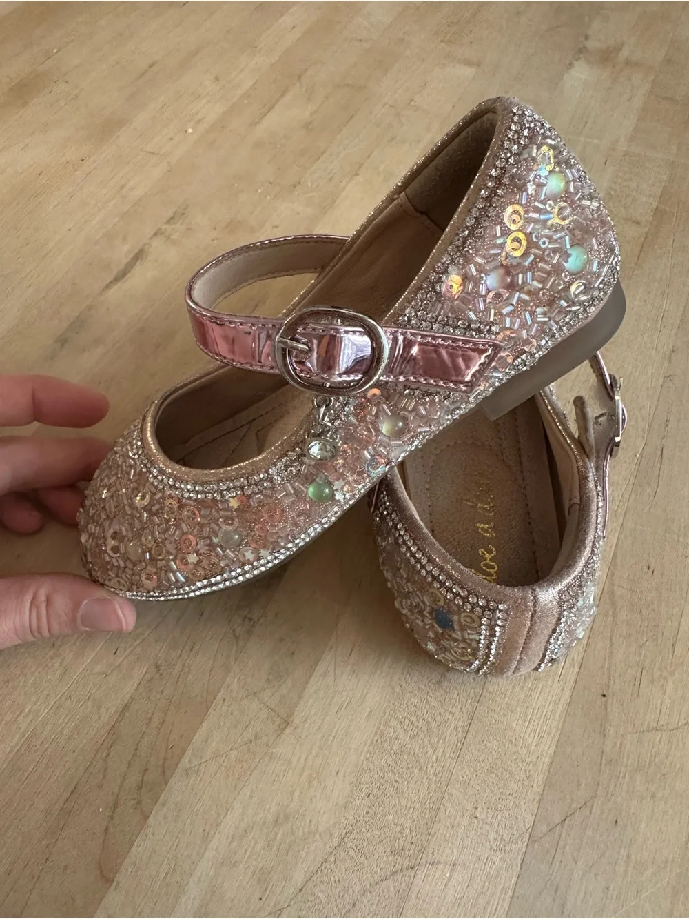 Girls Sparkle Sequin Mary Jane Shoes in Rose Gold size 26